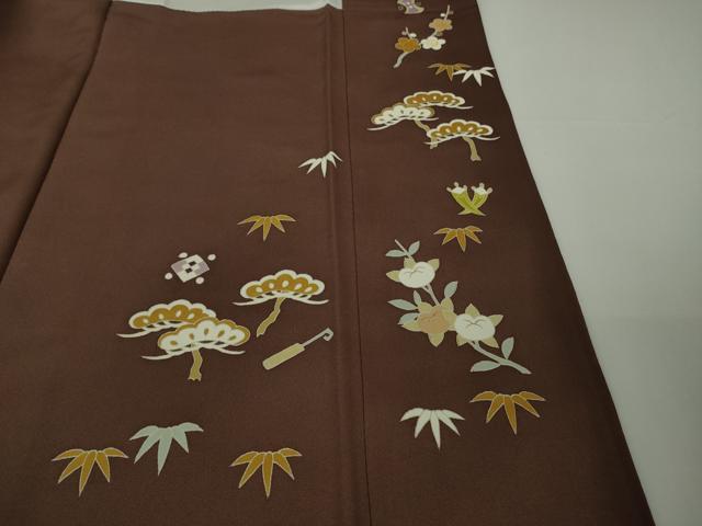 平和屋本店●極上　銀座　志ま亀　訪問着　駒刺繍　宝尽くし　黒鳶色地　金彩　ロング丈　たとう紙付き　逸品　未使用　DZAB7195kh6