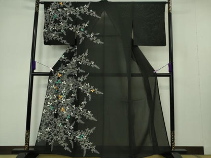 平和屋本店＊極上　夏物　訪問着　絽　駒刺繍　花萩文　黒地　金糸　逸品　DZAB7196kh6
