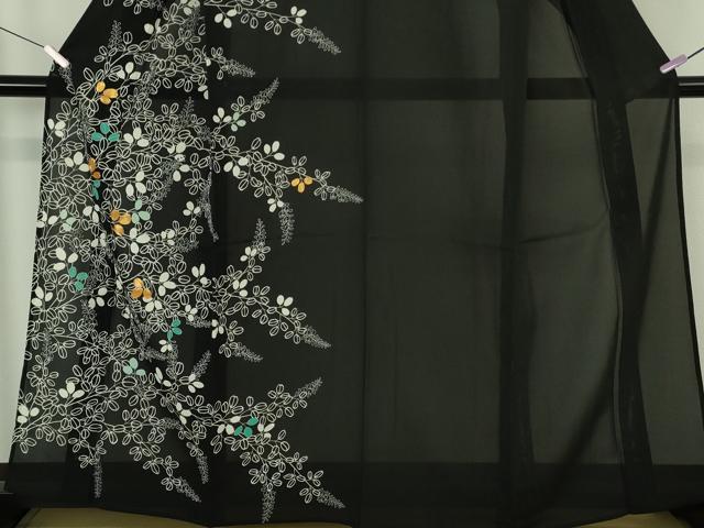 平和屋本店＊極上　夏物　訪問着　絽　駒刺繍　花萩文　黒地　金糸　逸品　DZAB7196kh6