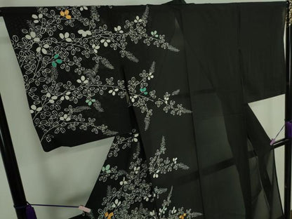 平和屋本店＊極上　夏物　訪問着　絽　駒刺繍　花萩文　黒地　金糸　逸品　DZAB7196kh6