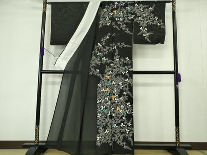 平和屋本店＊極上　夏物　訪問着　絽　駒刺繍　花萩文　黒地　金糸　逸品　DZAB7196kh6