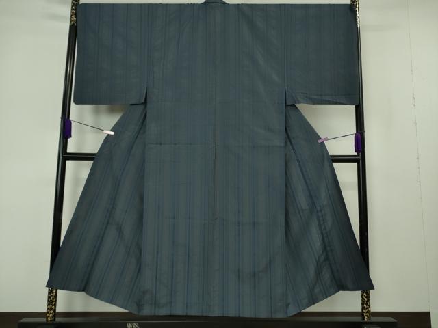 平和屋本店▽極上　男性　博多織人　黒木織物　紬　単衣　間道縞　献上　博多金ラベル　証紙付き　逸品　DZAB7201kh6