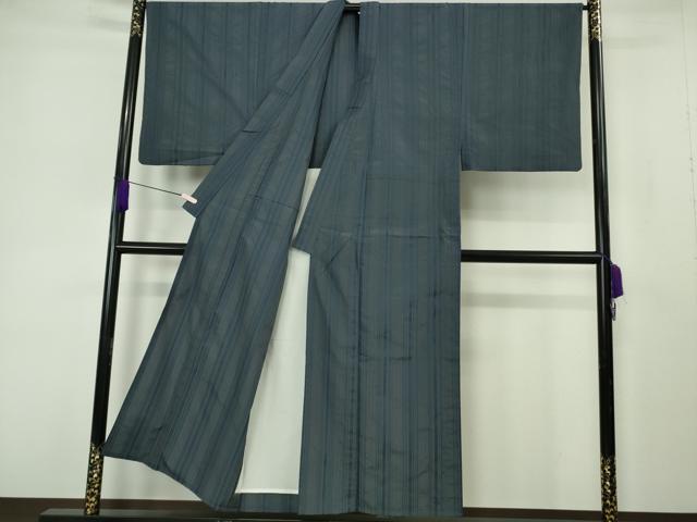 平和屋本店▽極上　男性　博多織人　黒木織物　紬　単衣　間道縞　献上　博多金ラベル　証紙付き　逸品　DZAB7201kh6