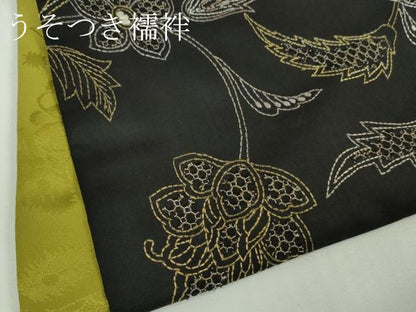 平和屋本店●極上　中国三大刺繍　スワトウ刺繍　汕頭刺繍　刺し子　総刺繍　本場縞大島紬　更紗花文　黒地　逸品　DZAB7205kh6