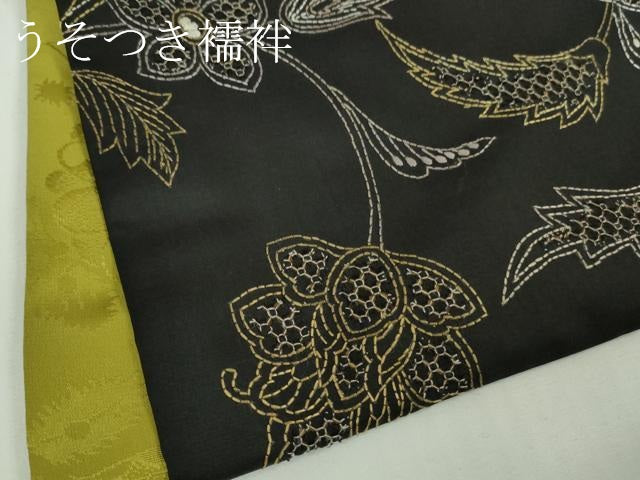 平和屋本店●極上　中国三大刺繍　スワトウ刺繍　汕頭刺繍　刺し子　総刺繍　本場縞大島紬　更紗花文　黒地　逸品　DZAB7205kh6