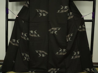平和屋本店●極上　本場大島紬　9マルキ　地空　鳥獣戯画　黒地　さが美扱い　逸品　DZAB7208kh6