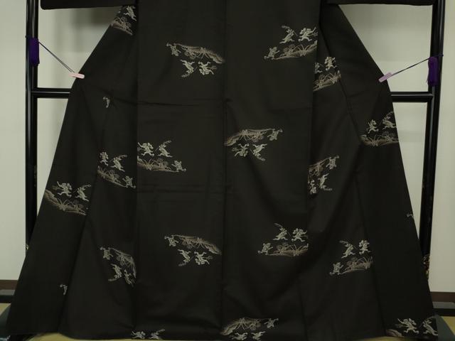 平和屋本店●極上　本場大島紬　9マルキ　地空　鳥獣戯画　黒地　さが美扱い　逸品　DZAB7208kh6