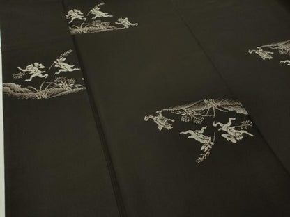 平和屋本店●極上　本場大島紬　9マルキ　地空　鳥獣戯画　黒地　さが美扱い　逸品　DZAB7208kh6