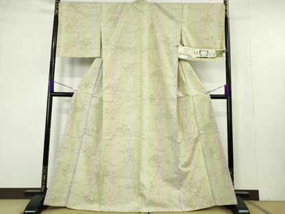 平和屋本店●極上　結城紬　平織　経緯亀甲絣　80亀甲　薔薇　バラ　やまと誂製　証紙付き　逸品　DZAB7209kh6