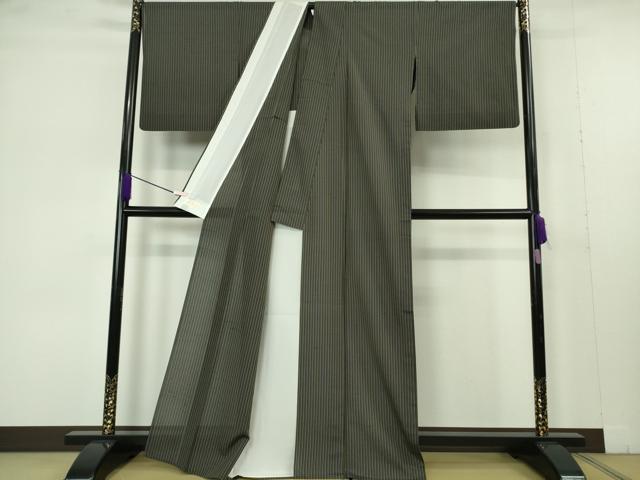 平和屋本店＊極上　夏物　石川県指定無形文化財 夏牛首紬 白山工房 手織り 先染め 先織　縞　やまと金ラベル　証紙付き　逸品　DZAB7214kh6