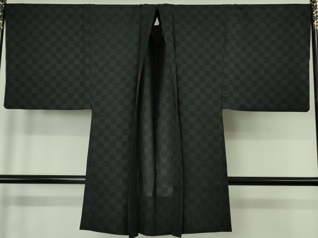 平和屋本店∞極上　男性　長羽織　キングサイズ　スリーシーズン　春夏秋　塵除け　市松紋紗　黒地　逸品　DZAB7215kh6