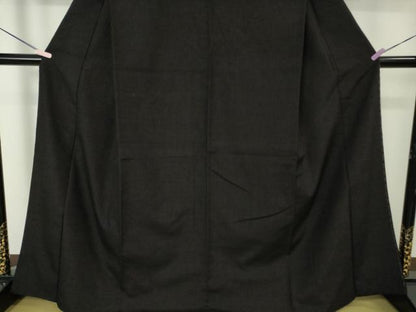 平和屋本店●極上　本場結城紬　重要無形文化財　色無地　暗黒色　逸品　DZAB7222kh6