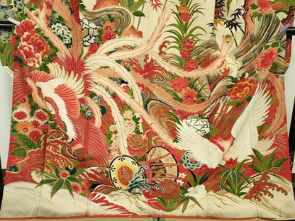 平和屋本店●極上　アンティーク　大正ロマン　振袖　駒刺繍　鳳凰鼓草花文　金銀彩　逸品　DZAB7225kh6