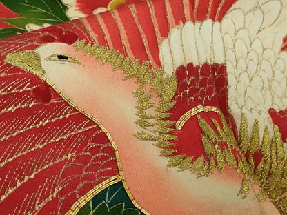 平和屋本店●極上　アンティーク　大正ロマン　振袖　駒刺繍　鳳凰鼓草花文　金銀彩　逸品　DZAB7225kh6