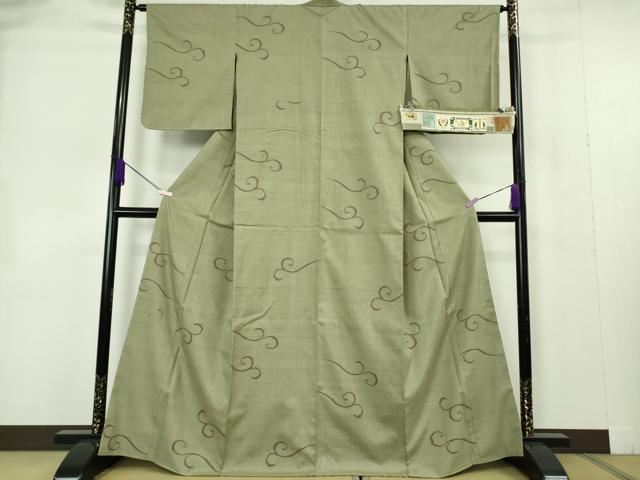 平和屋本店●極上　本場結城紬　重要無形文化財　唐草文　鶸茶色地　証紙付き　逸品　未使用　DZAB7232kh6