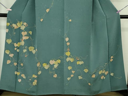 平和屋本店●極上　創業460年・千總　訪問着　刺繍　南天蔦の葉文　御召茶色地　金糸　逸品　DZAB7236kh6