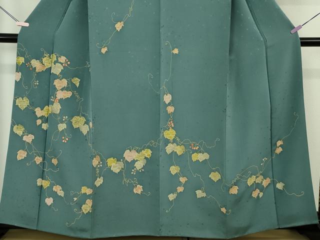 平和屋本店●極上　創業460年・千總　訪問着　刺繍　南天蔦の葉文　御召茶色地　金糸　逸品　DZAB7236kh6