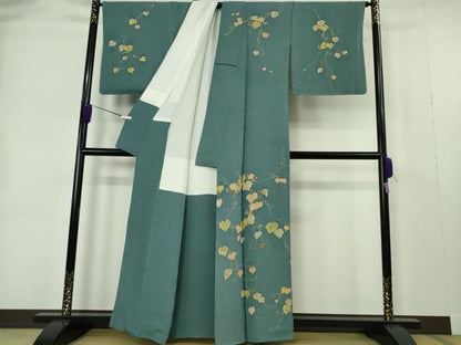 平和屋本店●極上　創業460年・千總　訪問着　刺繍　南天蔦の葉文　御召茶色地　金糸　逸品　DZAB7236kh6