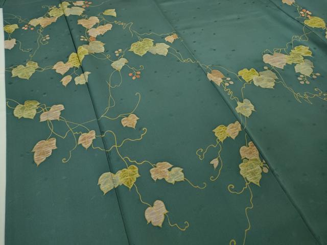 平和屋本店●極上　創業460年・千總　訪問着　刺繍　南天蔦の葉文　御召茶色地　金糸　逸品　DZAB7236kh6