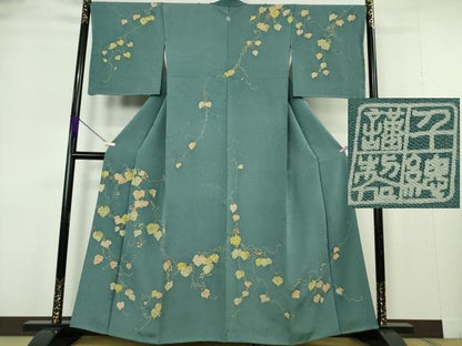 平和屋本店●極上　創業460年・千總　訪問着　刺繍　南天蔦の葉文　御召茶色地　金糸　逸品　DZAB7236kh6