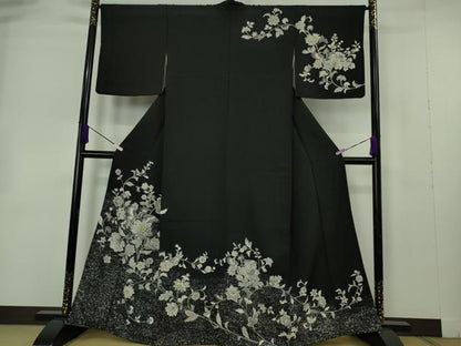 平和屋本店●極上　訪問着　玉蟲　更紗花鳥文　黒地　金彩　逸品　DZAB7239kh6