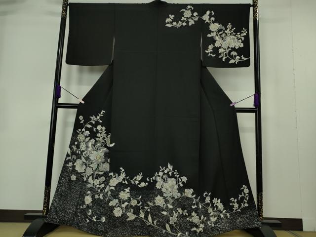 平和屋本店●極上　訪問着　玉蟲　更紗花鳥文　黒地　金彩　逸品　DZAB7239kh6