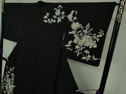 平和屋本店●極上　訪問着　玉蟲　更紗花鳥文　黒地　金彩　逸品　DZAB7239kh6