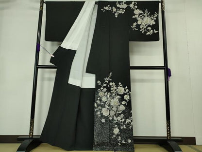 平和屋本店●極上　訪問着　玉蟲　更紗花鳥文　黒地　金彩　逸品　DZAB7239kh6