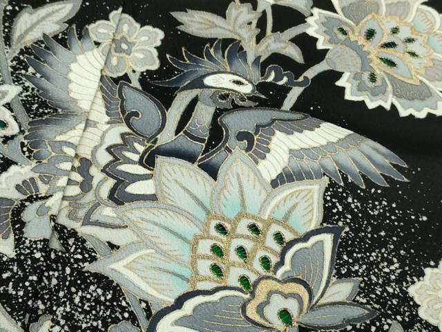 平和屋本店●極上　訪問着　玉蟲　更紗花鳥文　黒地　金彩　逸品　DZAB7239kh6