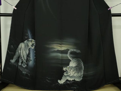 平和屋本店●極上　訪問着　手描き　龍虎　黒地　金銀彩　逸品　未使用　DZAB7240kh6