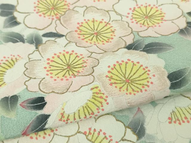 平和屋本店●極上　京友禅作家　光永正美　訪問着　刺繍　枝花文　薄い千草色地　暈し染め　金彩　逸品　未使用　DZAB7247kh6