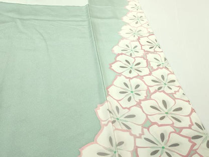 平和屋本店●極上　京友禅作家　光永正美　訪問着　刺繍　枝花文　薄い千草色地　暈し染め　金彩　逸品　未使用　DZAB7247kh6