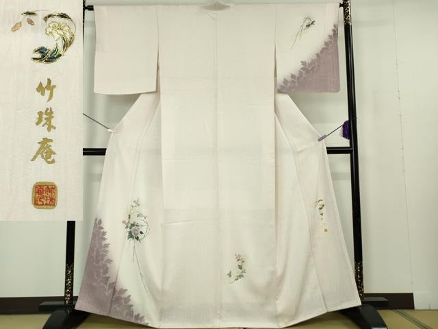 平和屋本店●極上　竹珠庵　訪問着　螺鈿　枝花　薄桜色地　暈し染め　金銀彩　反端付き　逸品　未使用　DZAB7248kh6