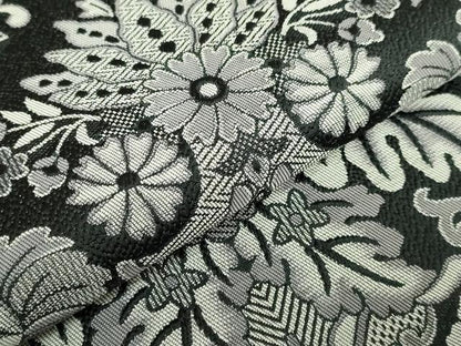 平和屋着物●極上　本場筑前博多織　八寸名古屋帯　洋花文　黒地　逸品　DZAB7252kh6