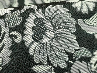 平和屋着物●極上　本場筑前博多織　八寸名古屋帯　洋花文　黒地　逸品　DZAB7252kh6