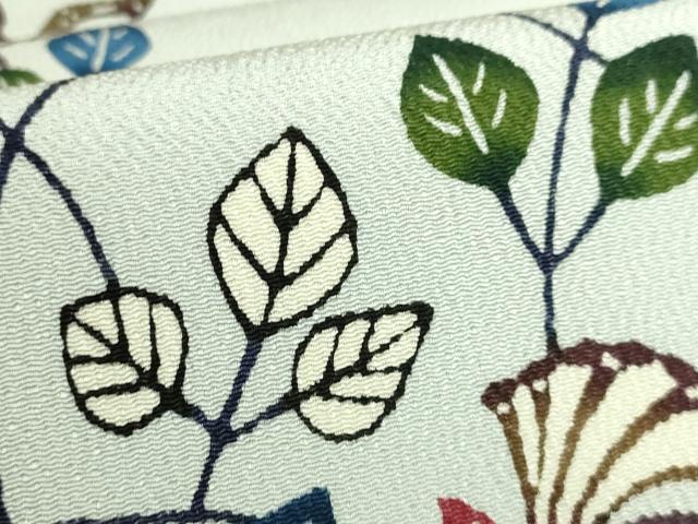 平和屋本店●最高級　城間栄順　本場琉球紅型　太鼓柄袋帯　枝花文　伊と幸　松岡姫　琉藍　薄い白藍色地　反端付き　逸品　DZAB7255kh6