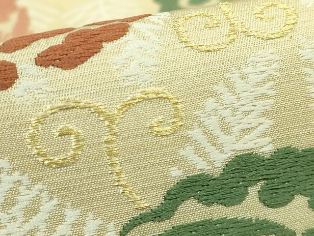 平和屋本店●極上　俵屋　人間国宝　喜多川平朗  有職織物　九寸名古屋帯　唐織　飛鶴松葉　金糸　三越扱い　逸品　DZAB7260kh6