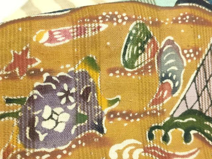 平和屋本店●極上　夏物　芭蕉布　手積み芭蕉糸100％　九寸名古屋帯　琉球紅型　立波網干風景　貝殻　逸品　DZAB7263kh6