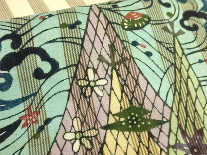 平和屋本店●極上　夏物　芭蕉布　手積み芭蕉糸100％　九寸名古屋帯　琉球紅型　立波網干風景　貝殻　逸品　DZAB7263kh6
