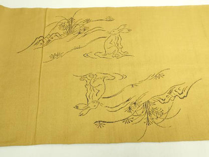 平和屋着物●極上　西陣　勝山織物　太鼓柄　本袋帯　鳥獣戯画　芥子色地　逸品　DZAB7265kh6