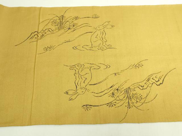 平和屋着物●極上　西陣　勝山織物　太鼓柄　本袋帯　鳥獣戯画　芥子色地　逸品　DZAB7265kh6