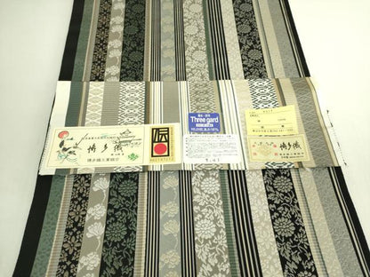 平和屋本店●極上 本場筑前博多織 両面 全通柄袋帯 手織：織匠中島英子 花間道 はかた匠工芸 博多金ラベル 証紙付 逸品 未使用 DZAB7267kh6