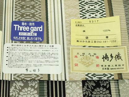 平和屋本店●極上 本場筑前博多織 両面 全通柄袋帯 手織：織匠中島英子 花間道 はかた匠工芸 博多金ラベル 証紙付 逸品 未使用 DZAB7267kh6