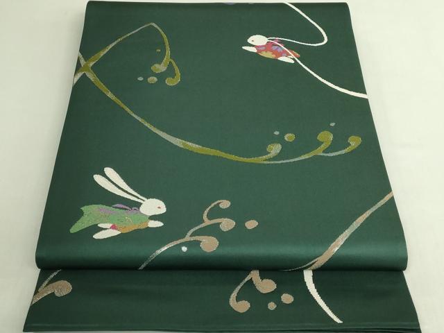 平和屋本店●極上　世界的人形師　辻村寿三郎　ジュサブロー　六通柄袋帯　立波に兎　銀糸　逸品　DZAB7271kh6