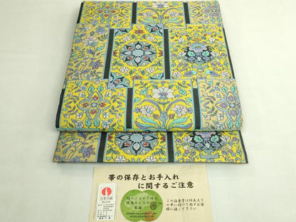 平和屋着物●極上　老舗機屋　織匠万勝織物　六通柄袋帯　紹巴　色紙重ね花文　上代60万　証紙・反端付き　逸品　未使用　DZAB7280kh6
