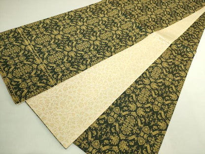 平和屋本店●極上　龍村美術織物　たつむら　両面　全通柄袋帯　山羊花卉文錦　逸品　未使用　DZAB7281kh6