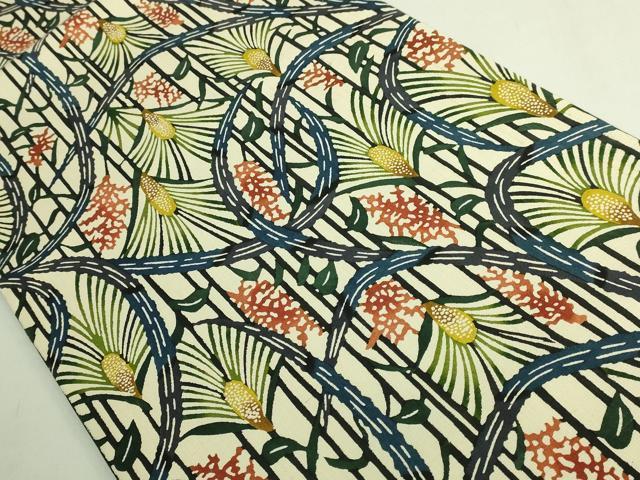 平和屋着物●極上　本場琉球紅型　九寸開き名古屋帯　紬地　薄　逸品　DZAB7285kh6