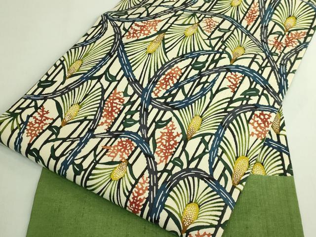 平和屋着物●極上　本場琉球紅型　九寸開き名古屋帯　紬地　薄　逸品　DZAB7285kh6