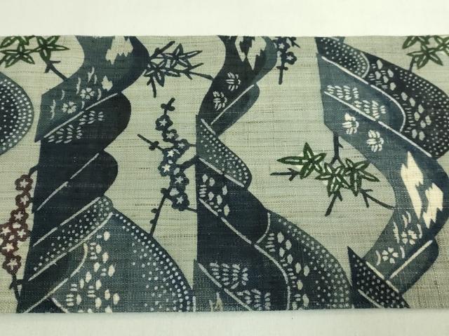 平和屋本店＊極上　夏物　和染紅型　栗山紅型　栗山吉三郎　九寸名古屋帯　重山花文　麻　逸品　DZAB7288kh6