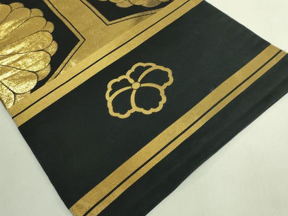 平和屋本店●極上　だらり帯　芸姑　舞妓　亀甲菊文　黒地　金糸　逸品　DZAB7289kh6